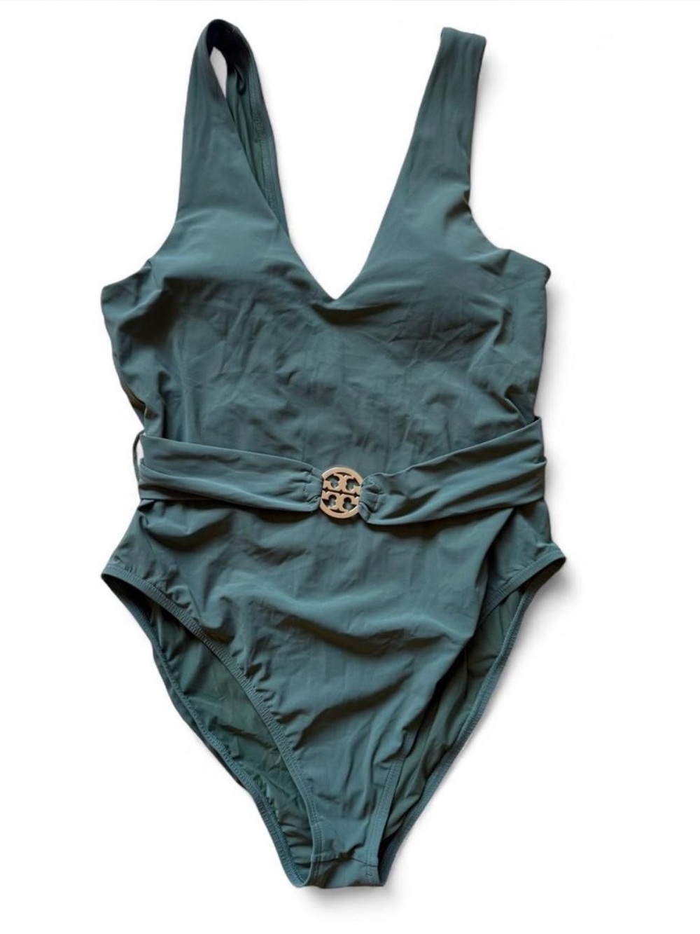 Tory Burch Olive Green Logo Belt One Piece Swimsuit L